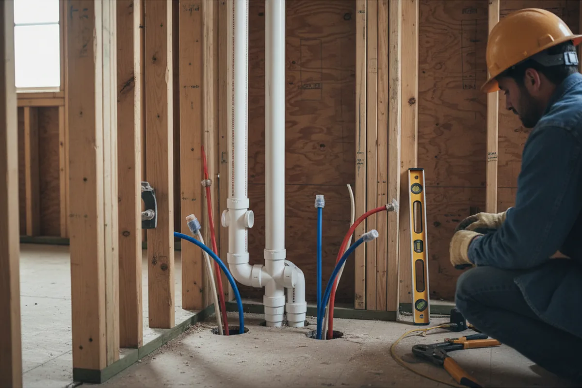 Drain and supply rough-in during Sump Pump Repair in Darien